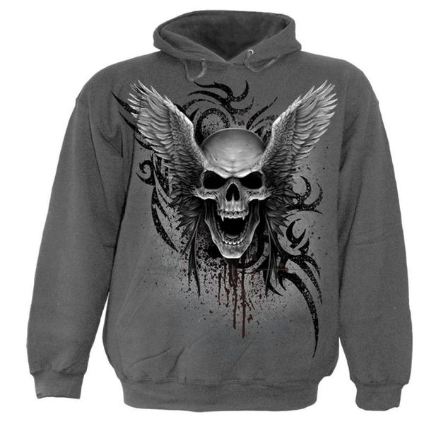 

screaming skull pattern 3d printing hoodie visual impact party punk gothic round neck american sweater hoodie, Black