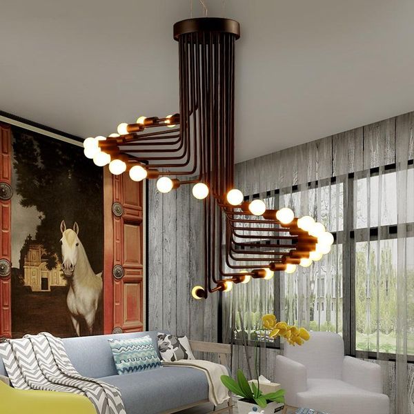 

pendant lamps modern led chandelier living room lighting nordic bar cafe restaurant industrial retro spiral staircase