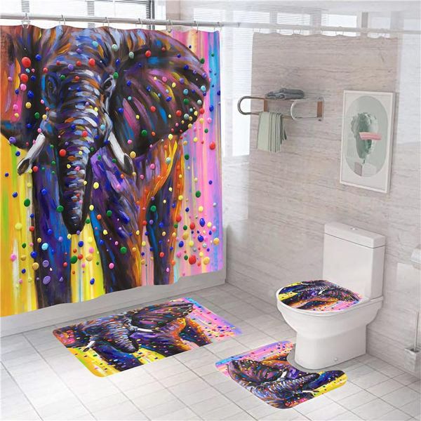 

3d animal elephant bath curtain waterproof custom shower curtains blue thicken bathroom set with and rugs hooks