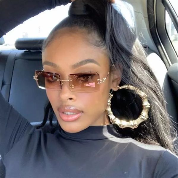 

lx brand fashion small rectangle sunglasses women rimless square sun glasses 2021 summer style female uv400 green brown, White;black