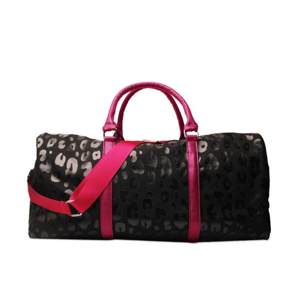

arrival black bright leopard pu fashion weekenders portable large capacity tote bags with starps duffel
