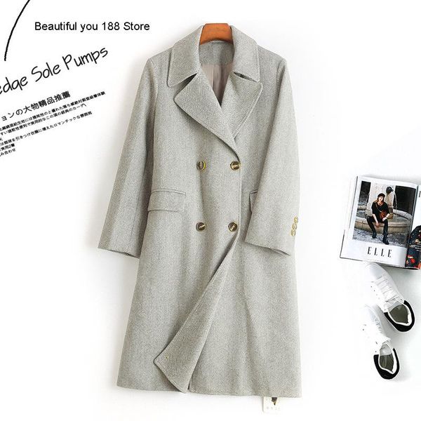 

high-end long-sleeved all-match woolen coat women's trench coats, Tan;black