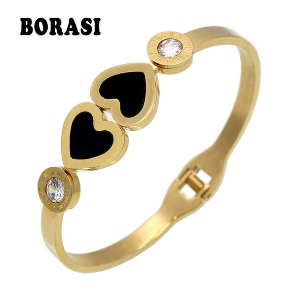 

pulseira classic luxury brand gold color bracelets & bangles wholesale fine jewelry double peach love heart bracelet female q0719, Black
