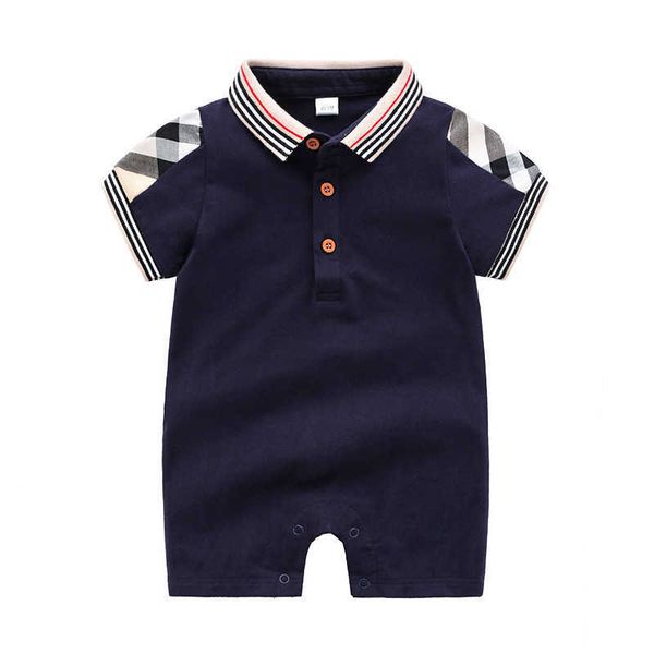 

romper jumpsuit infant designer baby clothes summer newborn baby boy clothes cotton lapel collar newborn rompers 0-24m, Blue