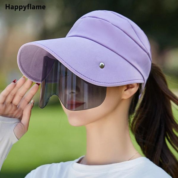 

wide brim hats retractable drawstring sun hat women summer visor empty cycing outdoor sports cap anti-uv fishing caps, Blue;gray