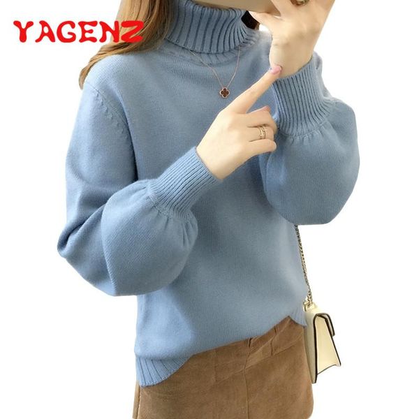 

women's sweaters yagenz autumn winter warm knitted women turtleneck pullover lantern long sleeve white black sweater bottoming shirt 24