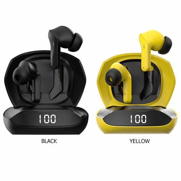 

black & yellow portable earphones headphones ajazz bluetooth 5.0 wireless waterproof tws gamer