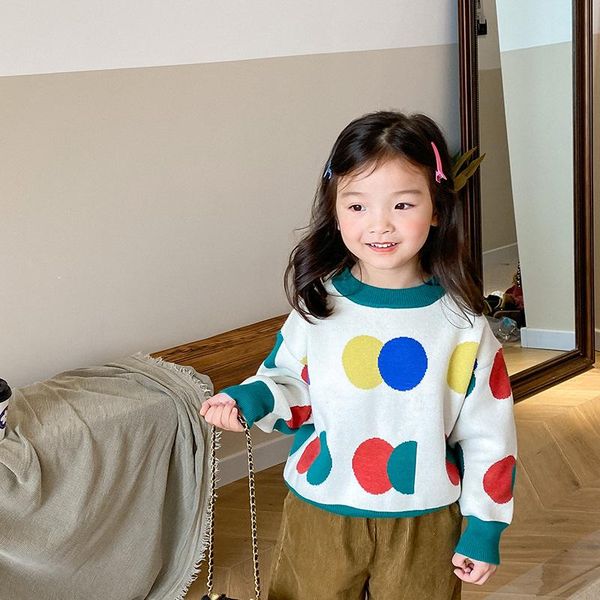

pullover korean kids clothes baby sweater girls cardigan 2021 autumn dot knitted toddler jumper full sleeve, Blue