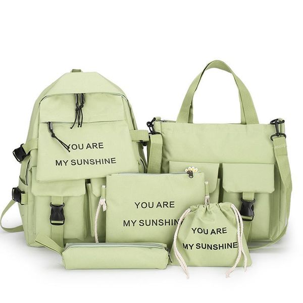 

5piece set kawaii schoolbags for teenage girls women backpack 2021 canvas travel back pack student notebook bookbags schoolbag school bags