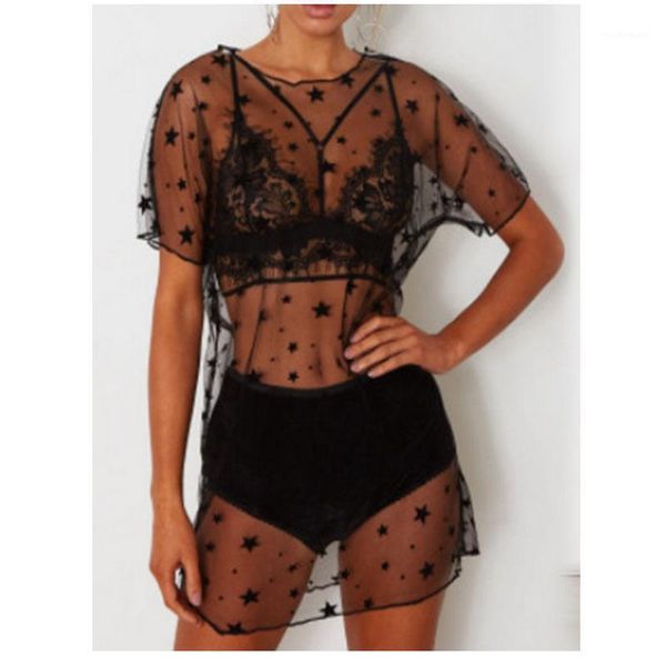

women's swimwear selling star print beach wear women swimsuit cover up bathing suits summer mini dress loose solid pareo ups, White;black