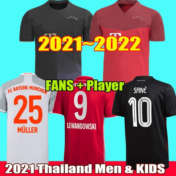 

21 22 fans player soccer jerseys sane lewandowski coman gnabry alaba davies muller bayern 2021 2022 football shirt men kids munich, Black;yellow