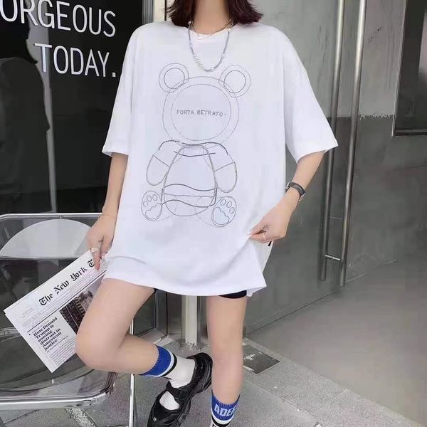 

casual women's mid-length t-shirt short-sleeved loose bottoming shirt clothing 210512, White