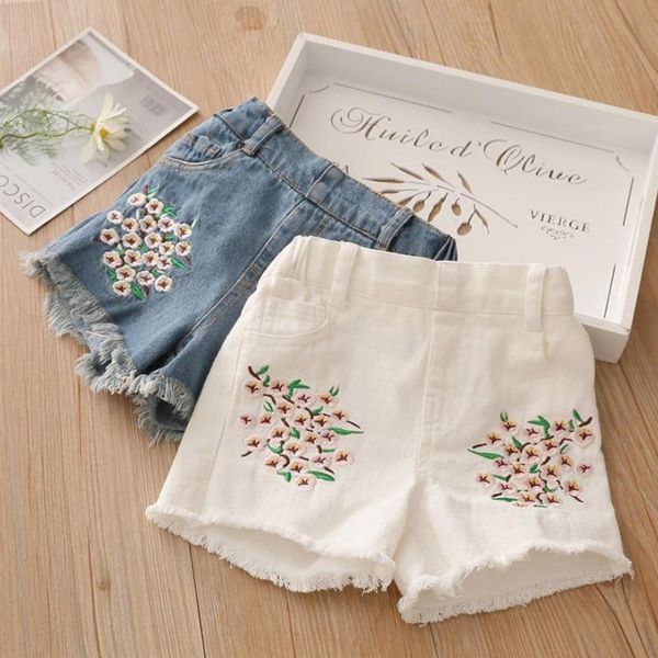 

baby girls denim shorts 2021 summer children jeans embroidery flower casual short pants kids clothes cowboy spodenki y1073, Black