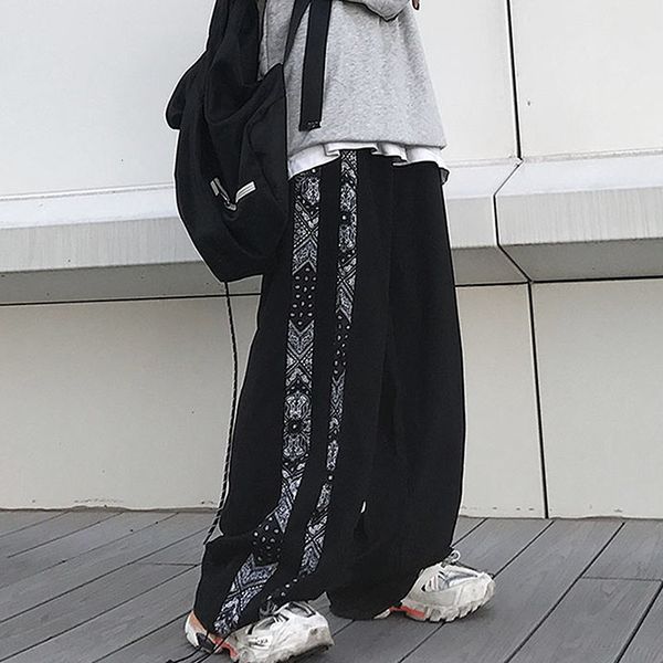 

women's pants & capris hippie sweatpants baggy harajuku goth streetwear wide leg vintage aesthetic loose korean fashion qcjh, Black;white