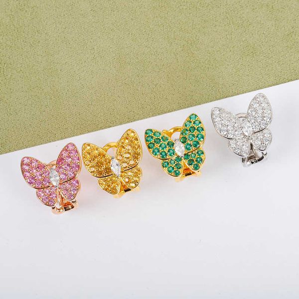 

2021 brand pure 925 sterling silver earrings butterfly full diamond luxury colorful wings white gold 925 design jewelry, Golden
