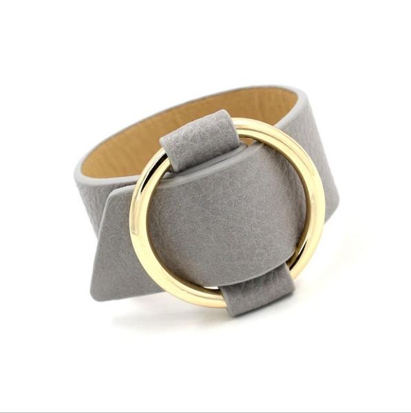 

bangle adjustable opening metal ring bracelet handsome pu leather fashion wild wide for women, Black