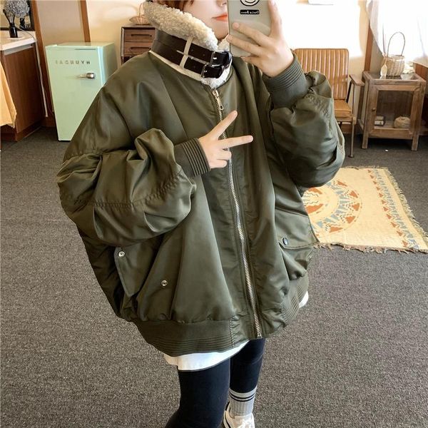 

women's jackets parker cotton clothes fashion winter work military green lamb plush coat motorcycle suit pilot jacket, Black;brown