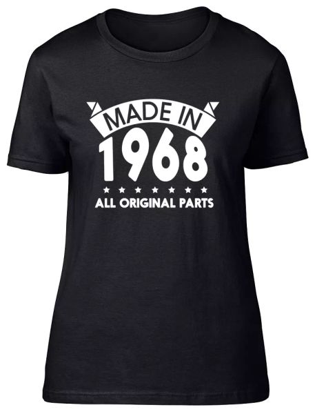 

made in 1968, all original parts birthday womens ladies short sleeve t-shirt, White;black