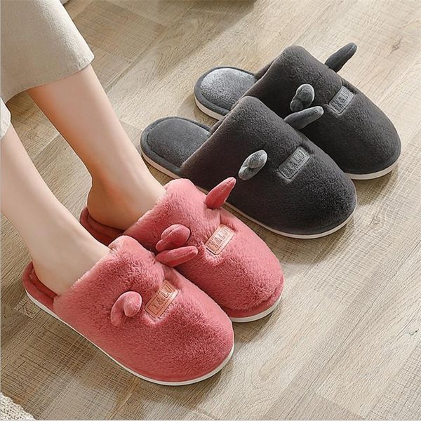 

winter shoes womens flannel slippers cute home fur soft sole plush slipper women men couple, Black