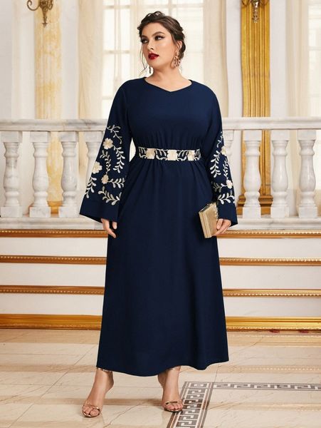 

plus bell sleeve embroidery floral dress d6iz#, Black