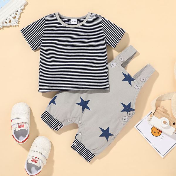 

boys clothing set stripe t+star suspender pants outfits summer 2021 children clothes boutique 0-3t baby short sleeves 2 pc suit, White
