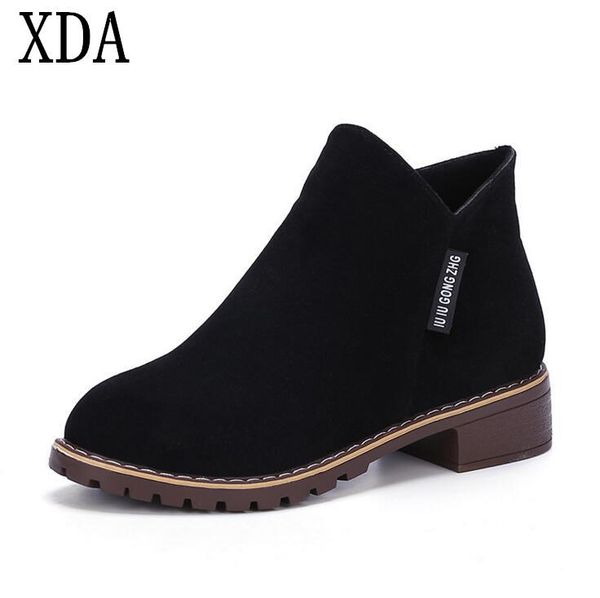 

boots xda 2021 fashion women autumn winter classic zipper ankle grind arenaceous warm plush shoes, Black