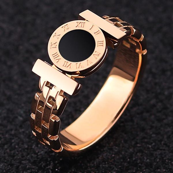

wedding rings black roman numerals rose gold color fashion titanium steel jewelry birthday gift woman never fade drop, Slivery;golden