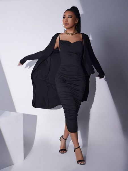 

sxy ruched solid bodycon dress with coat a3cq#, White