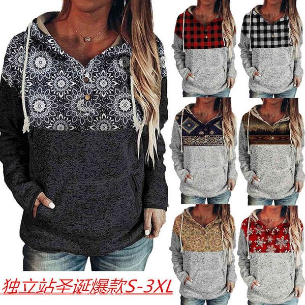 

trendy iadies' sweaters autumn and hoodies winter 2021 christmas printed long sleeve pullover hooded women's sweaterhoodies, Black