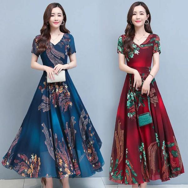 

party dresses 2021 summer women's chiffon elegant short-sleeved dress, ladies fashion casual big swing dress, White;black