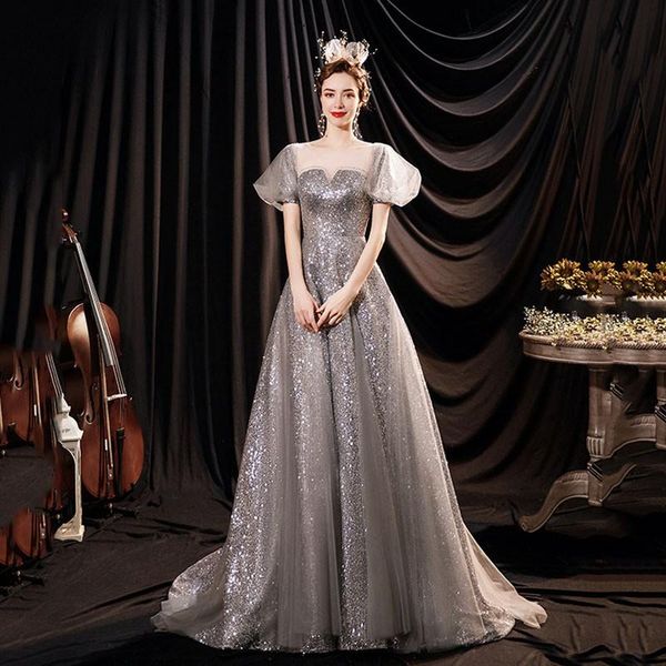 

ethnic clothing exquisite bling sequins cheongsam sweeteart neck backless qipao sparkly stylish banquet vestidos fairy puff sleeve dres, Red