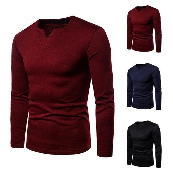 

men's t-shirts v neck warmer mens long sleeve slim fit casual shirts winter autumn plain pullover blouse t-shirt, White;black