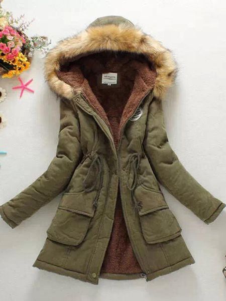 

women's wool & blends 2021 coat warm winter black ol ladies pus size slim hooded zipper solid pocket green female high street overcoat