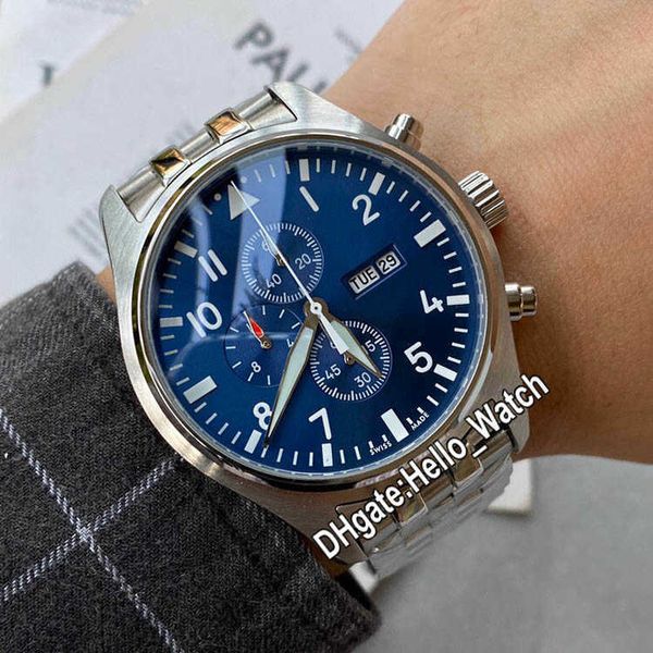 Designer relógios piloto aviador pouco príncipe data IW377717 quartzo cronógrafo mens relógio azul mostrador azul pulseira de pulseira de aço inoxidável