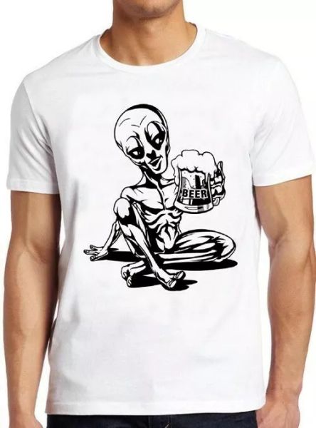 

alien drinking beer ufo alcohol funny cool gift tee t shirt 4306, White;black