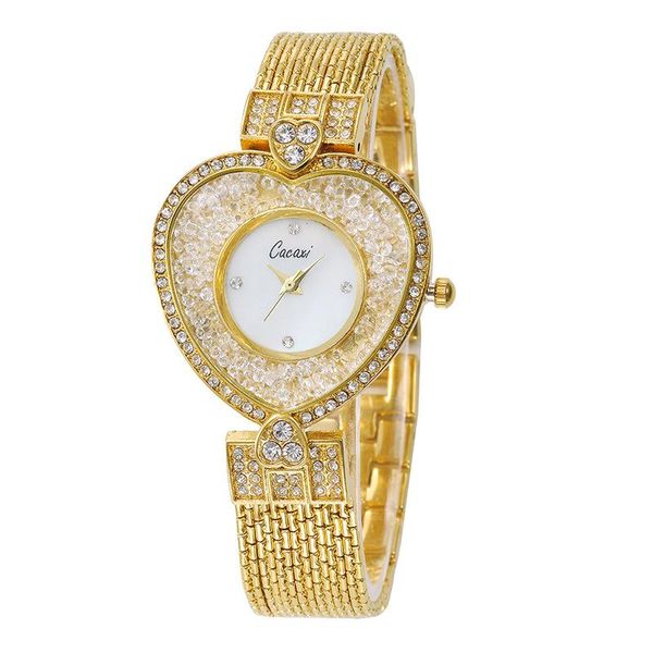 Orologi da polso Orologi da donna alla moda in oro Orologio da polso da donna con strass a catena di fascia alta a forma di cuore Elegante