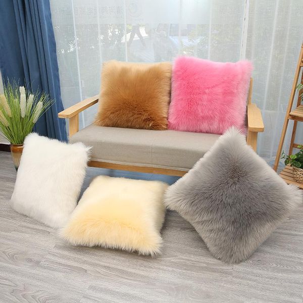 

pillow case double-sided plush cushion cover plain soft throw covers thicken home square for sofa bed living room decor