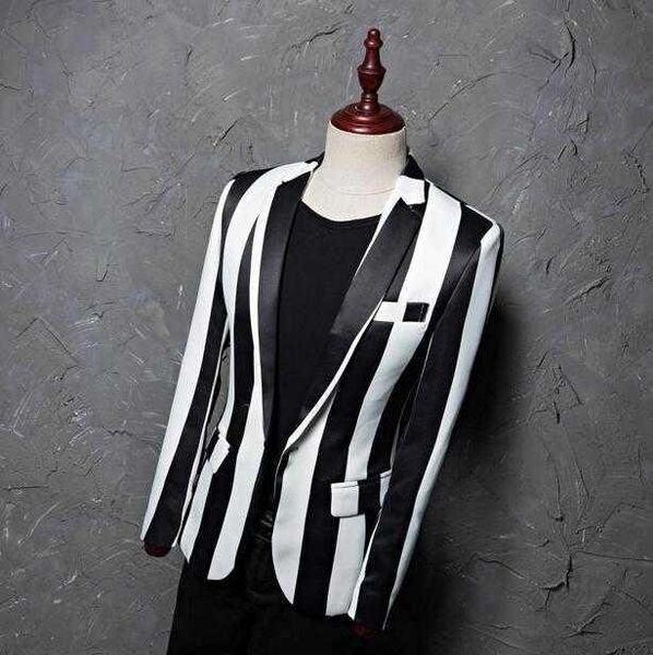 

men's suits & blazers fashion printed dress korean casual suit male england coat studio host hair stylist stage zebra stripe men, White;black