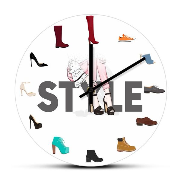 

various shoes print wall clock for girly dorm room shoe store footware fashion art dÃ©cor shoemaker business sign watch clocks