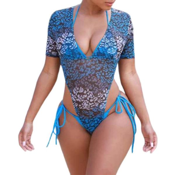 

one-piece suits women's 3pcs bikini suit solid color deep v-neck halter with side tie thong bottoms and triangle smock