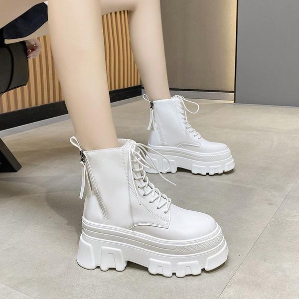 

boots 2021 autumn winter women thick sole ankle luxury platform casual women's 8cm high heels wedge shoes woman sneakers, Black