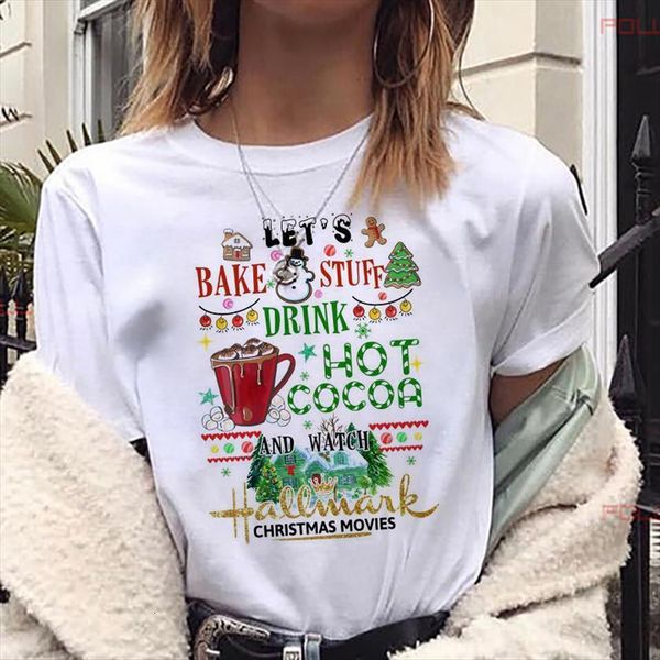 

lets bake watch christmas moive women t shirt letters graphic cute tee kawaii hipster short sleeve femme, White