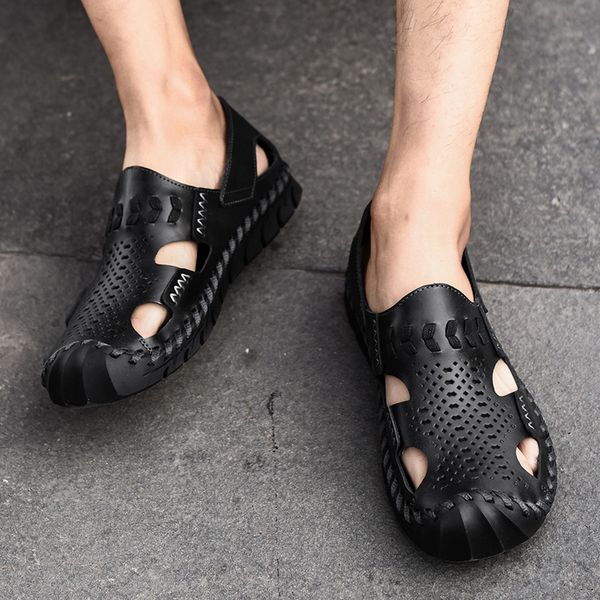 

original trendy sandals men's women's outdoor lawn breathable and lightweight sandy beach shoes slippers flip-flops soft bottom, Black