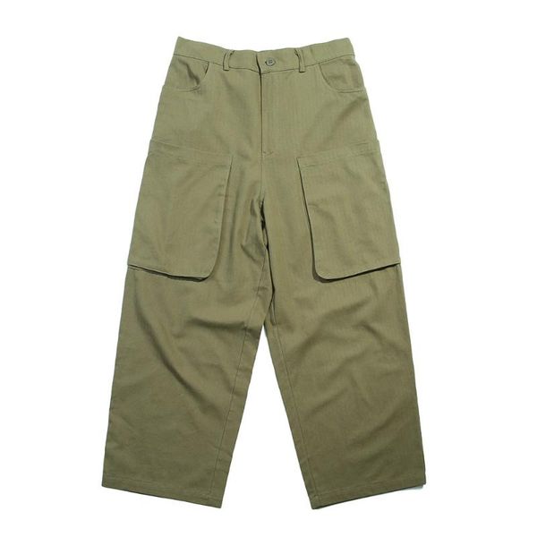 

men's pants multi-pocket cargo mens safari style wide leg solid color loose casual trousers men, Black