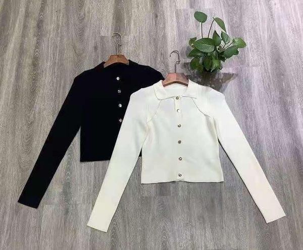 

women's knits & tees fashion sweater cardigans 2021 autumn clothing women turn-down collar hollow out long sleeve knitted cardigan, White