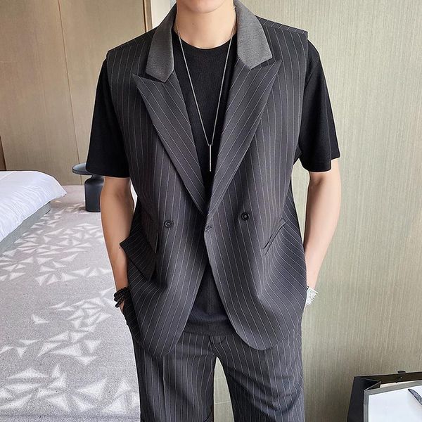 

men's vests stripe suit vest men korean streetwear fashion casual blazer male business dress sleeveless coat waistcoat man, Black;white