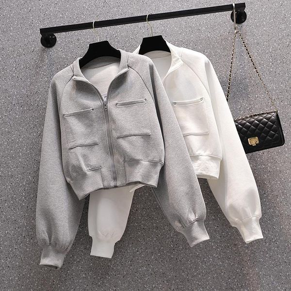 

women's hoodies & sweatshirts autumn cotton oversize zipper jacket crop sweatshirt female streetwear women girl clothes 2021, Black