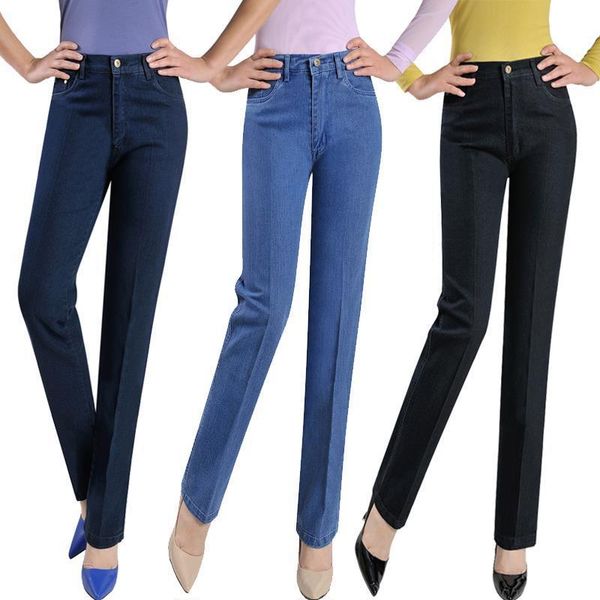 

plus size pants vintage full women jeans length mom high waist femme blue classic simple straight lu810