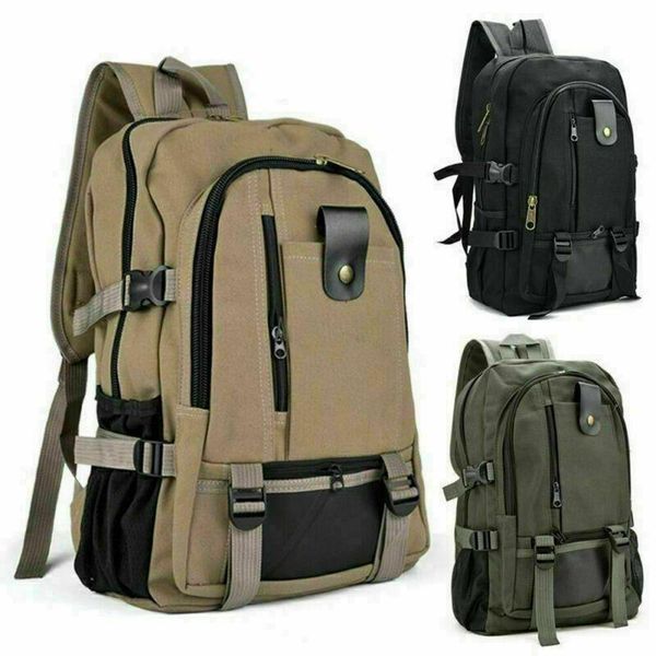 

men canvas large backpack rucksack work sports travel hiking boys college bag -