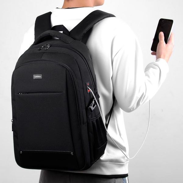 

large capacity men backpack lap15.6 oxford black usb charging male school bag for boys teen